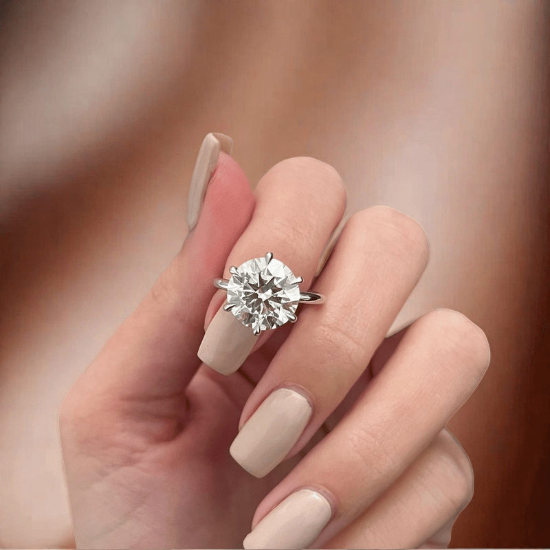 925 Sterling Silver 5/10 Carat Moissanite Ring with 6-Prong Setting